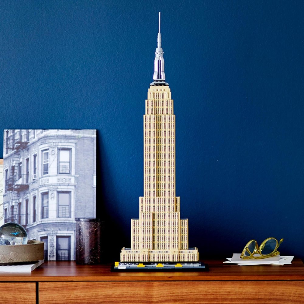 LEGO Empire State Building on a mantlepiece