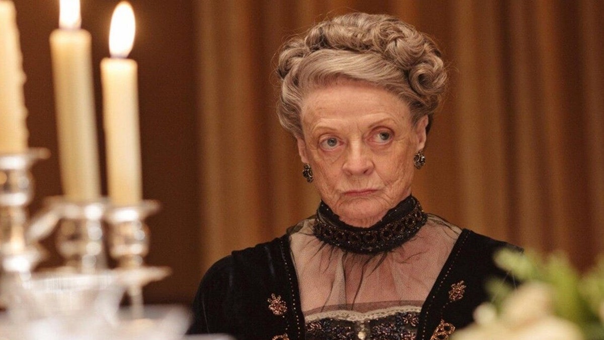 Violet Crawley glowers across the dinner table