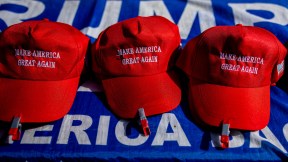 HOLLYWOOD, CA - MAY 30: MAGA hats with the saying, 