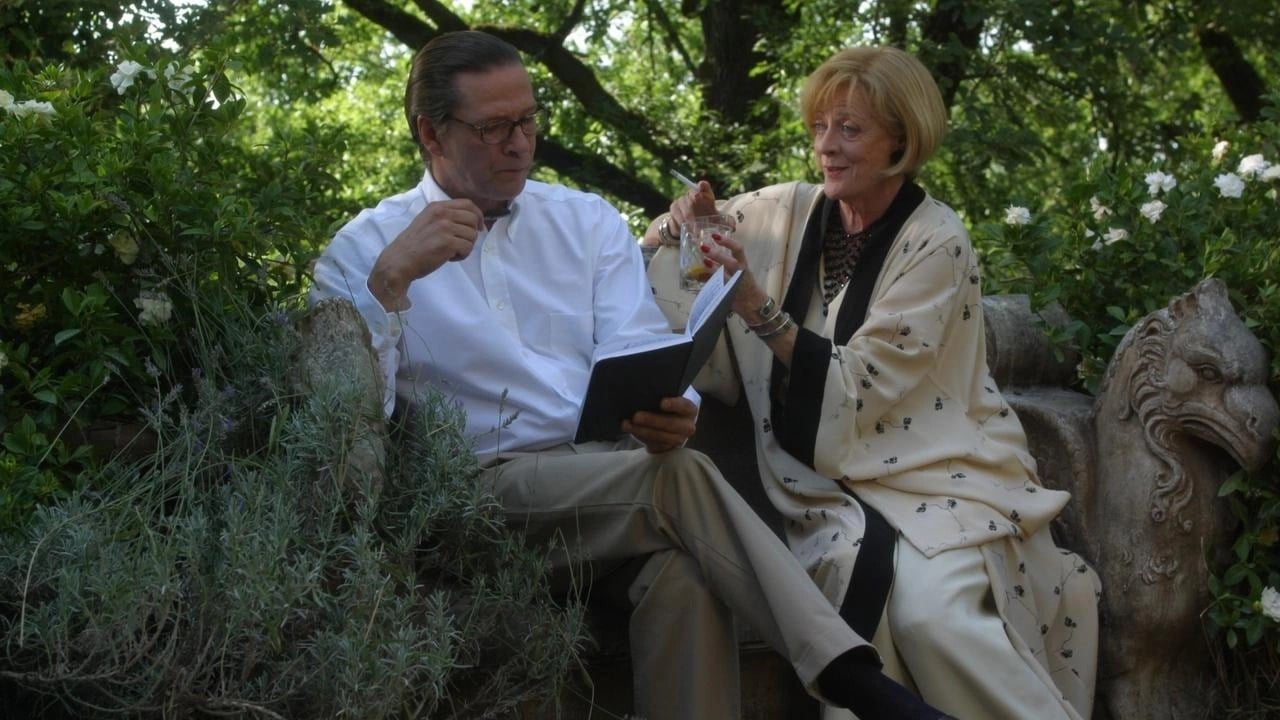 Chris Cooper and Maggie Smith recline in a forest