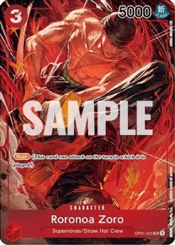 A Roronao Zoro trading card from "One Piece" 