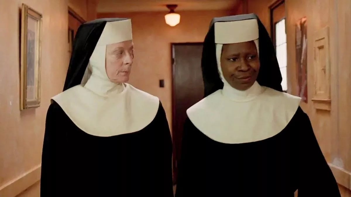 one nun looks at the other incredulously 