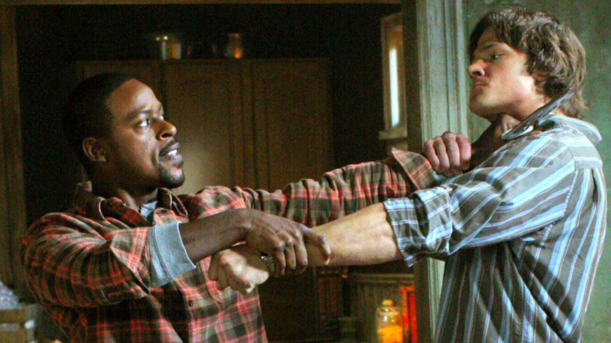 Sterling K. Brown as Gordon Walker fights Jared Padalecki as Sam Winchester in Supernatural