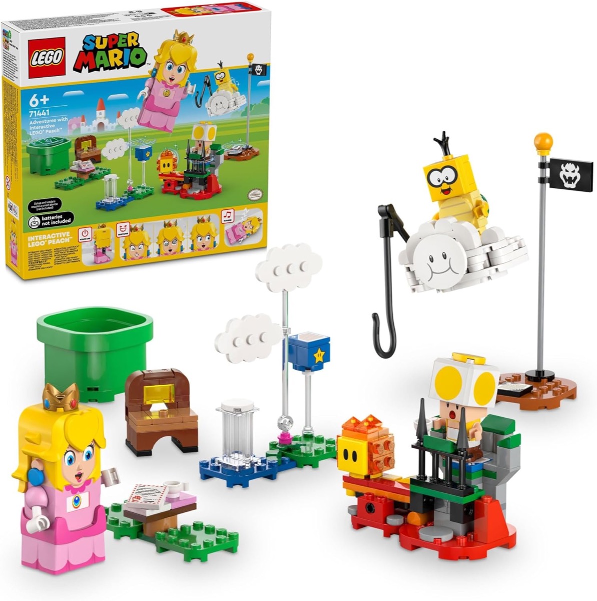 A collection of LEGO minifigures from the Super Mario Adventures Pack with Peach