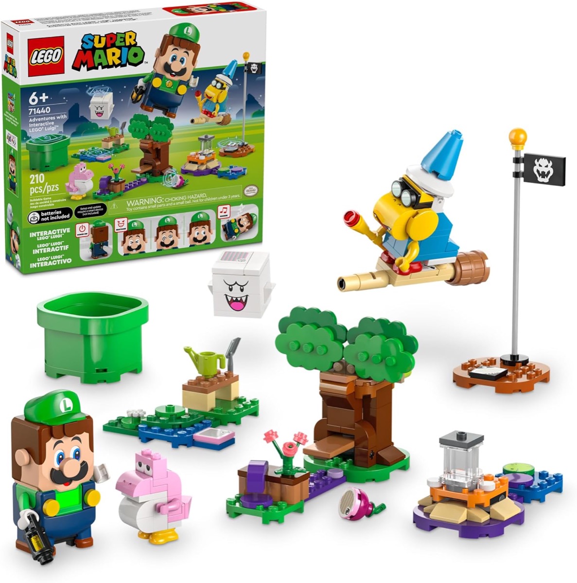 A collection of LEGO minifigures from the Super Mario Adventures Pack with Luigi 