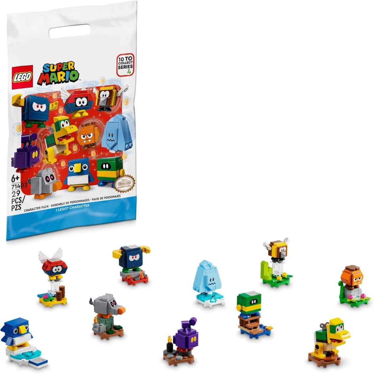 A collection of LEGO Mario minifigures from Super Mario Character Packs – Series 4 