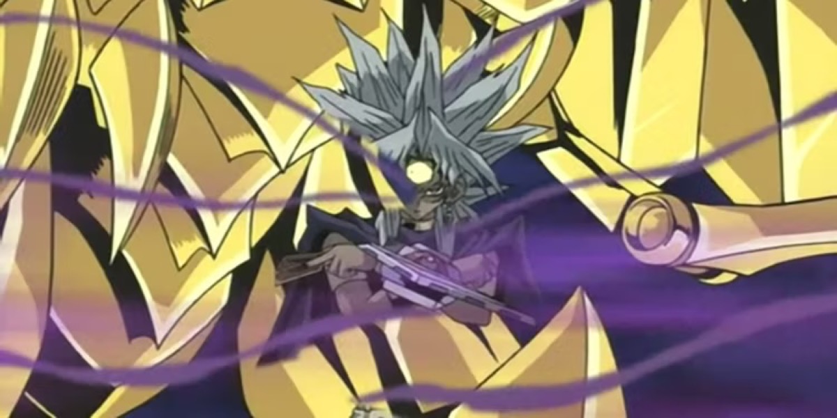 An intimidating man is surrounded by shadowy tendrils in "Yu Gi Oh!" 