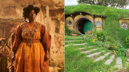 Left: Gundabel The Stoor in The Rings of Power. Right: A hobbit hole in The Shire from The Lord of The Rings