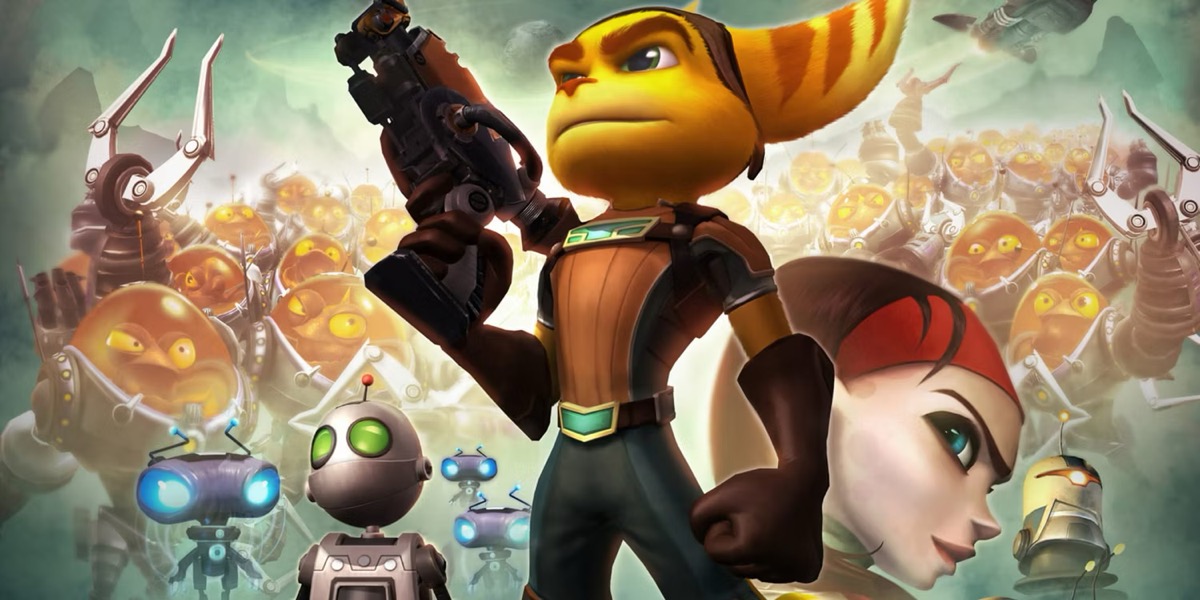 Promo art for "Ratchet and Clank Future: Tools of Destruction" featuring characters from the game