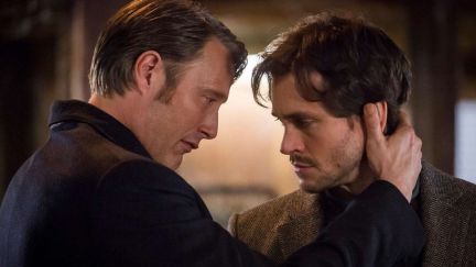 Hannibal Lecter (Mads Mikkelsen) cradles Will Graham's (Hugh Dancy) head in NBC's 'Hannibal'