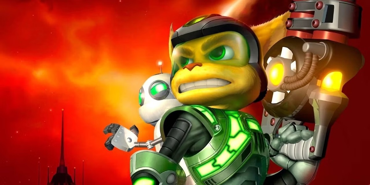 An alien cat man and a little robot wear battle ready expression in "Ratchet and Clank: Up Your Arsenal"