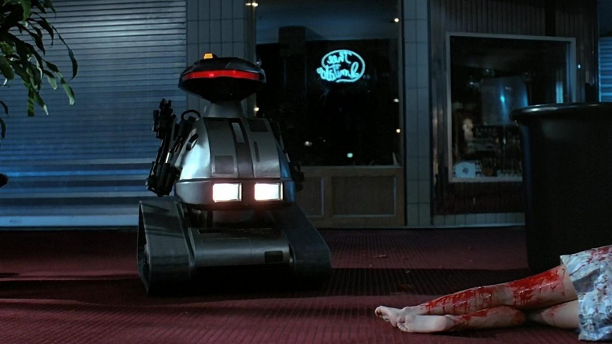 A security robot patrolling the mall in Chopping Mall.