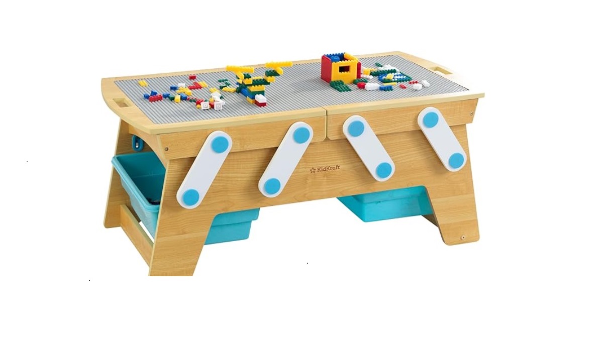 KidKraft Building Bricks Play N Store Wooden Table for LEGO building. 