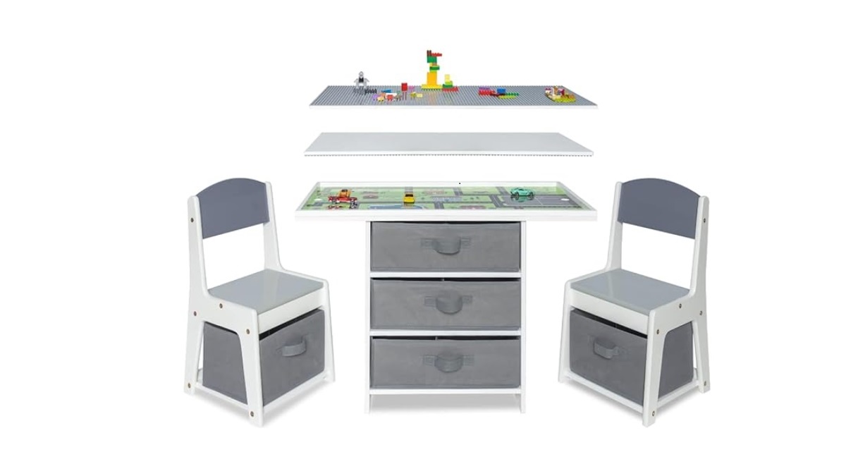 Milliard Kids 3-in-1 Play Table and Chair Set for LEGO building. 