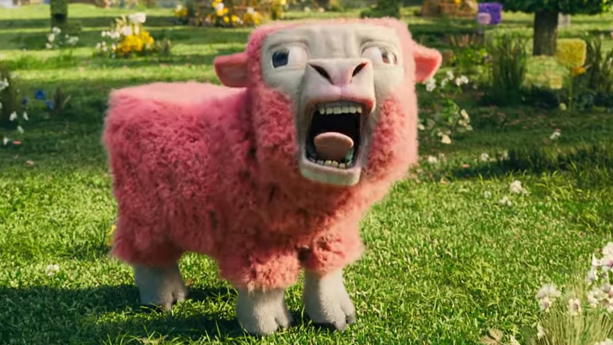 A very toothy sheep in A Minecraft Movie