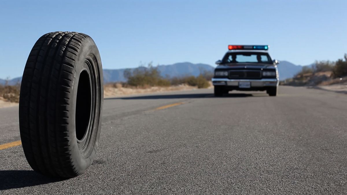 A tire confronting a police cruiser in Rubber. 