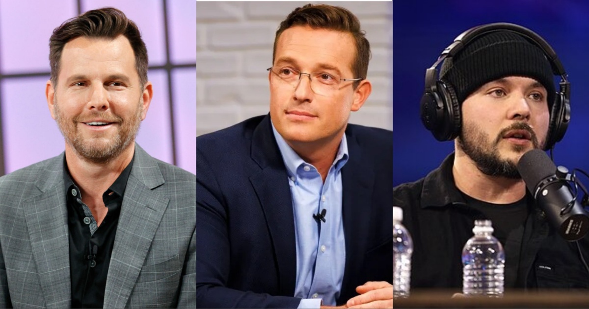 Photos of Dave Rubin, Benny Johnson, and Tim Pool.