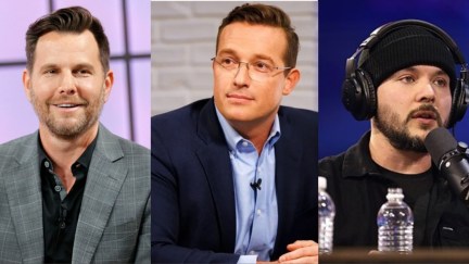 Photos of Dave Rubin, Benny Johnson, and Tim Pool.