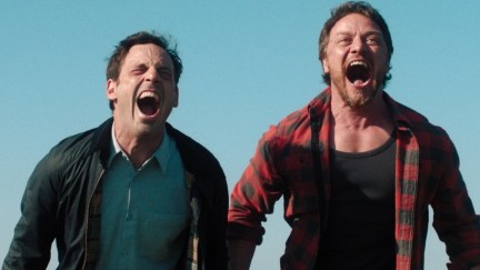 james mcavoy and scoot mcnairy screaming on a mounain