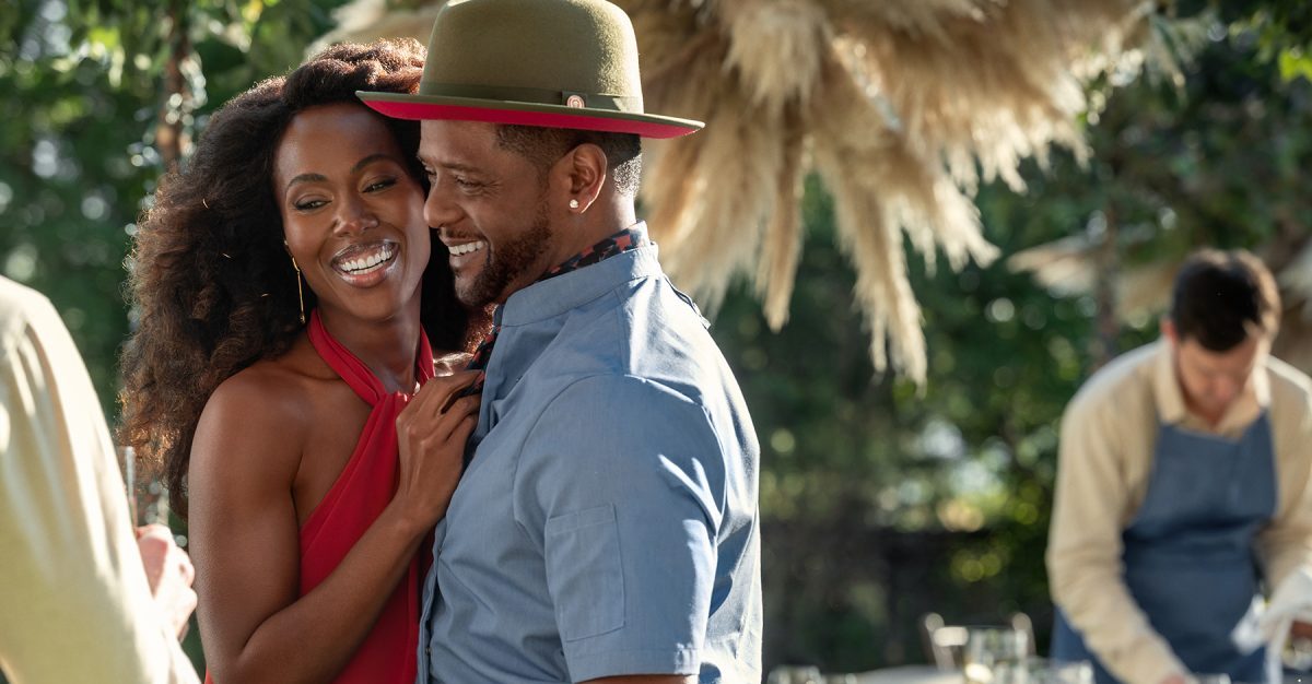 DeWanda Wise hugs Blair Underwood in the Starz series Three Women