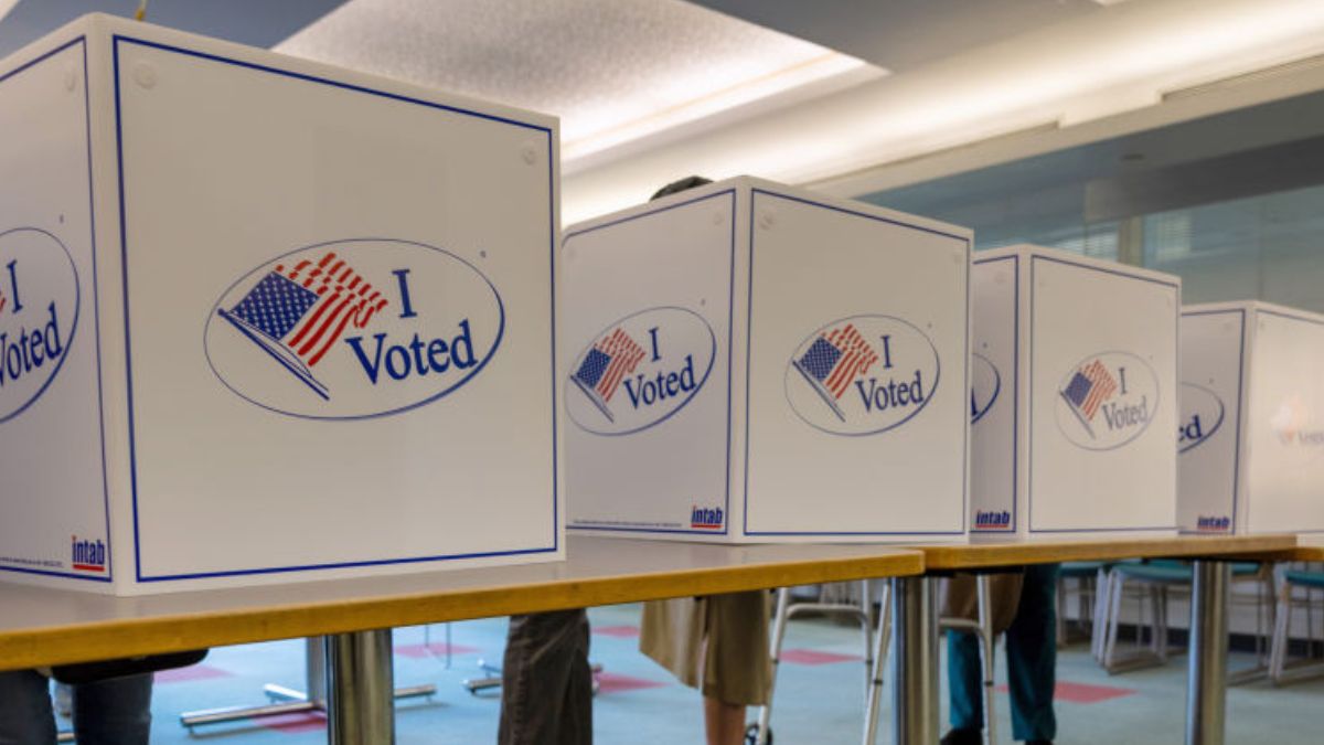 STAMFORD, CONNECTICUT - OCTOBER 21: Voters fill out their ballots at the Stamford Government Center on the first day of early voting on October 21, 2024 in Stamford, Connecticut. This is the first time that Connecticut residents can vote early in a presidential election, following a state constitutional amendment approved by voters in 2022. Voters have access to at least one location in each of the state's 169 municipalities until Sunday, November 3. Early voting hours will run most days from 10 a.m. until 6 p.m. (Photo by John Moore/Getty Images)