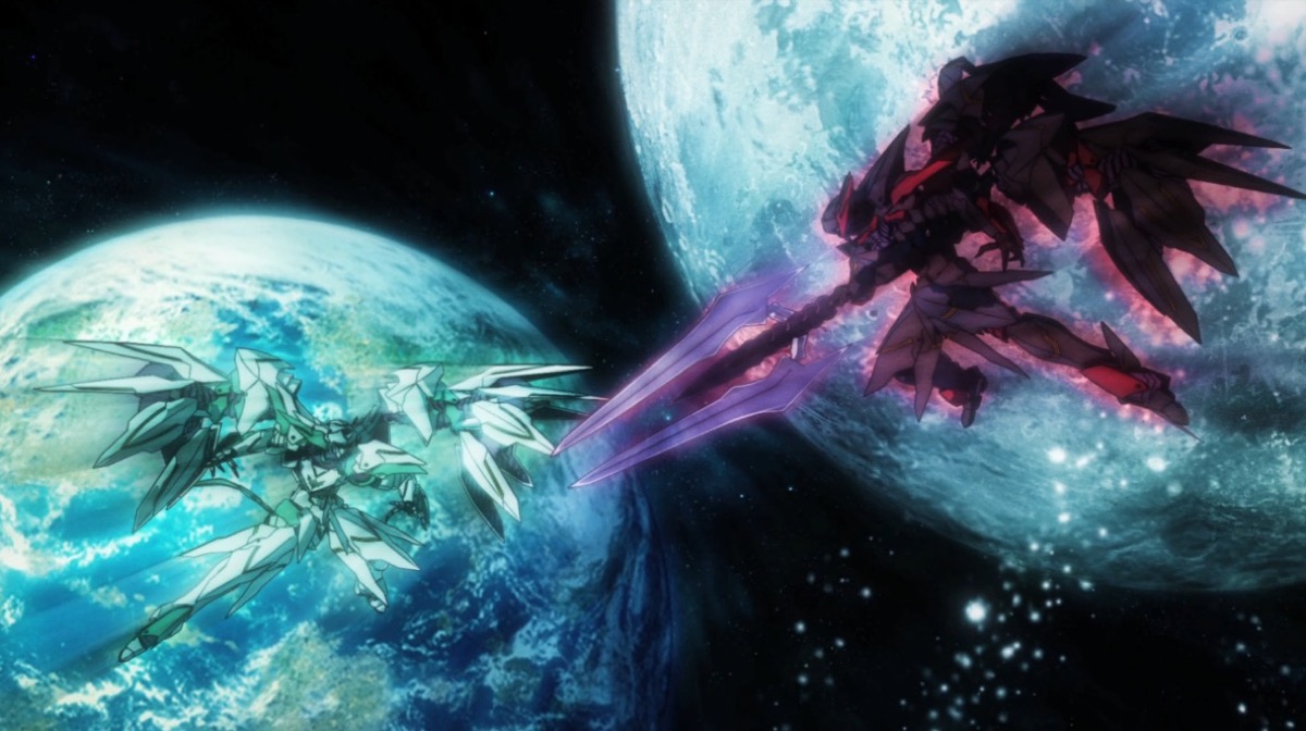 Two giant monster robots fight in space in "Comet Lucifer" 