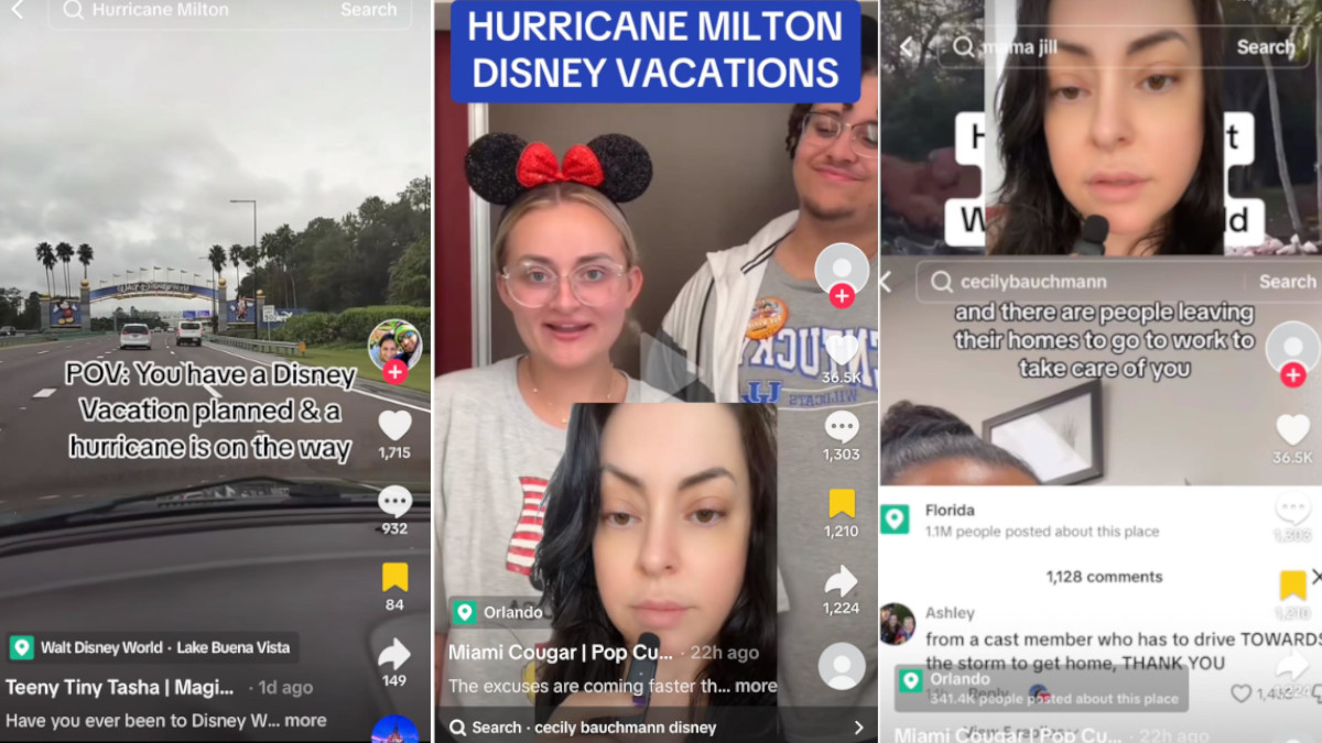 TikTok stills of influencers going to Disney during Hurricane Milton