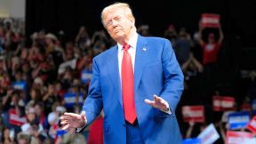 PRESCOTT VALLEY, ARIZONA - OCTOBER 13: U.S. Republican presidential nominee, former President Donald Trump dances during a campaign rally at Findlay Toyota Center on October 13, 2024 in Prescott Valley, Arizona. With leaders of the Border Patrol union in attendance, Trump pledged to hire 10,000 additional border patrol agents if reelected, intensifying his attacks on Democratic opponent Kamala Harris on the issue. (Photo by Rebecca Noble/Getty Images)