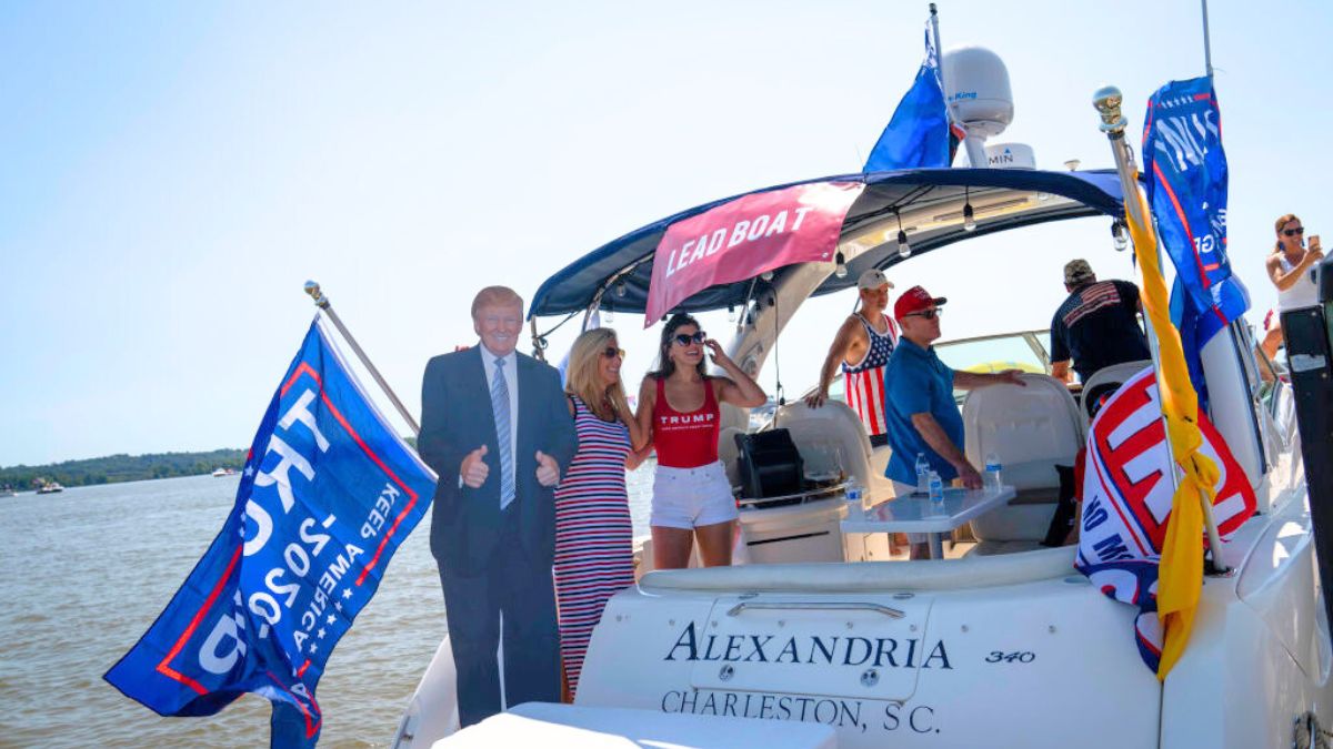 WASHINGTON, DC - SEPTEMBER 06: Supporters of President Donald Trump participate in the "Nation's Capital Trumptilla Boat Parade" on the Potomac River on September 6, 2020 in Washington, DC. Boat parades in support of President Donald Trump's re-election have been a popular alternative to politcal rallies in various cities however an event in Lake Travis in Texas saw at least four boats sink this weekend. (Photo by Sarah Silbiger/Getty Images)