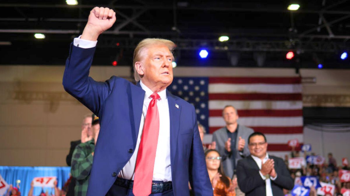 LANCASTER, PENNSYLVANIA - OCTOBER 20: Republican presidential nominee, former U.S. President Donald Trump, speaks during a town hall campaign event at the Lancaster County Convention Center on October 20, 2024 in Lancaster, Pennsylvania. Trump is campaigning the entire day in the state of Pennsylvania. Trump and Democratic presidential nominee Vice President Kamala Harris continue to campaign in battleground swing states ahead of the November 5 election. (Photo by Win McNamee/Getty Images)