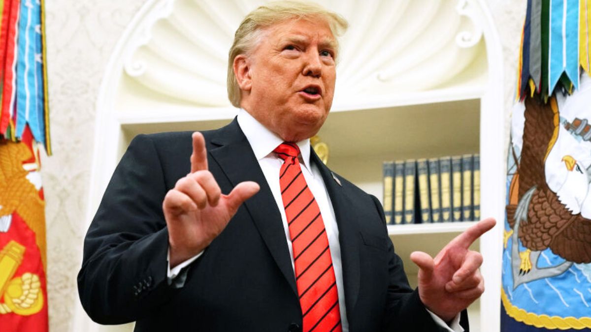 WASHINGTON, DC - SEPTEMBER 30: U.S. President Donald Trump gives pauses to answer a reporters' question about a whistleblower as he leaves the Oval Office after hosting the ceremonial swearing in of Labor Secretary Eugene Scalia at the White House September 30, 2019 in Washington, DC. Scalia was nominated by Trump to lead the Labor Department after Alex Acosta resigned under criticism over a plea deal he reached with Jeffrey Epstein. (Photo by Chip Somodevilla/Getty Images)