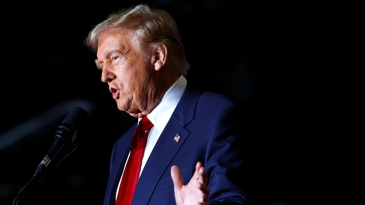 Donald Trump speaking at a rally at the Greensboro Coliseum