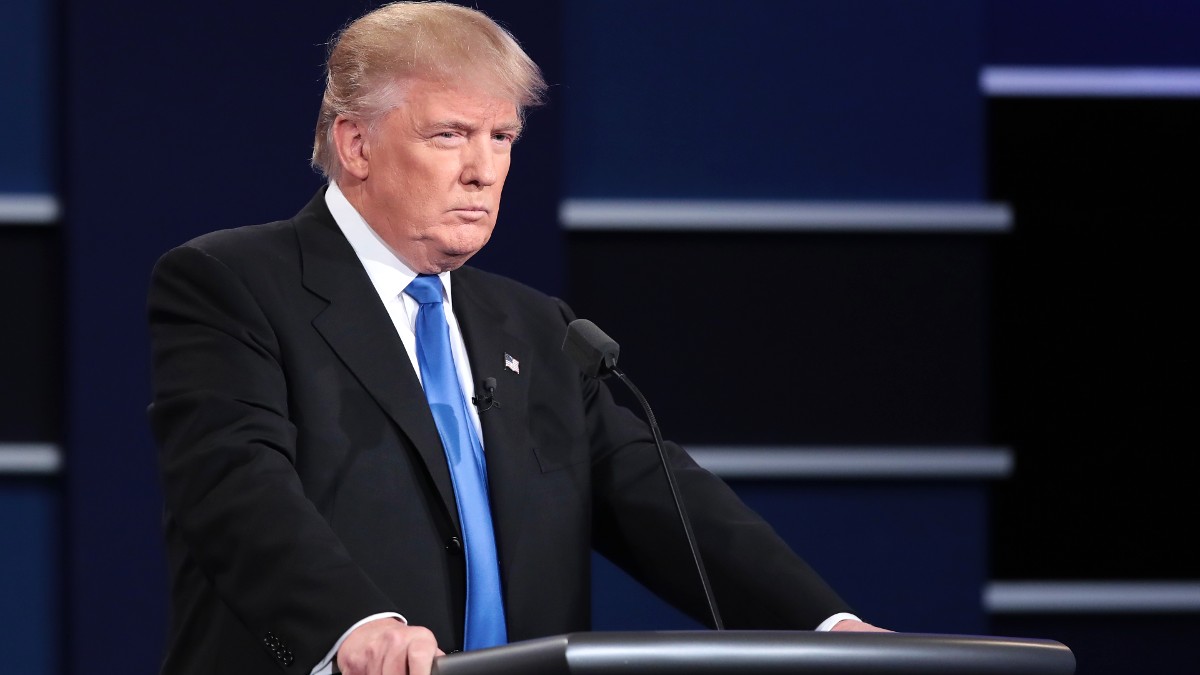 Donald Trump looking angry at the Presidential Debate at Hofstra University