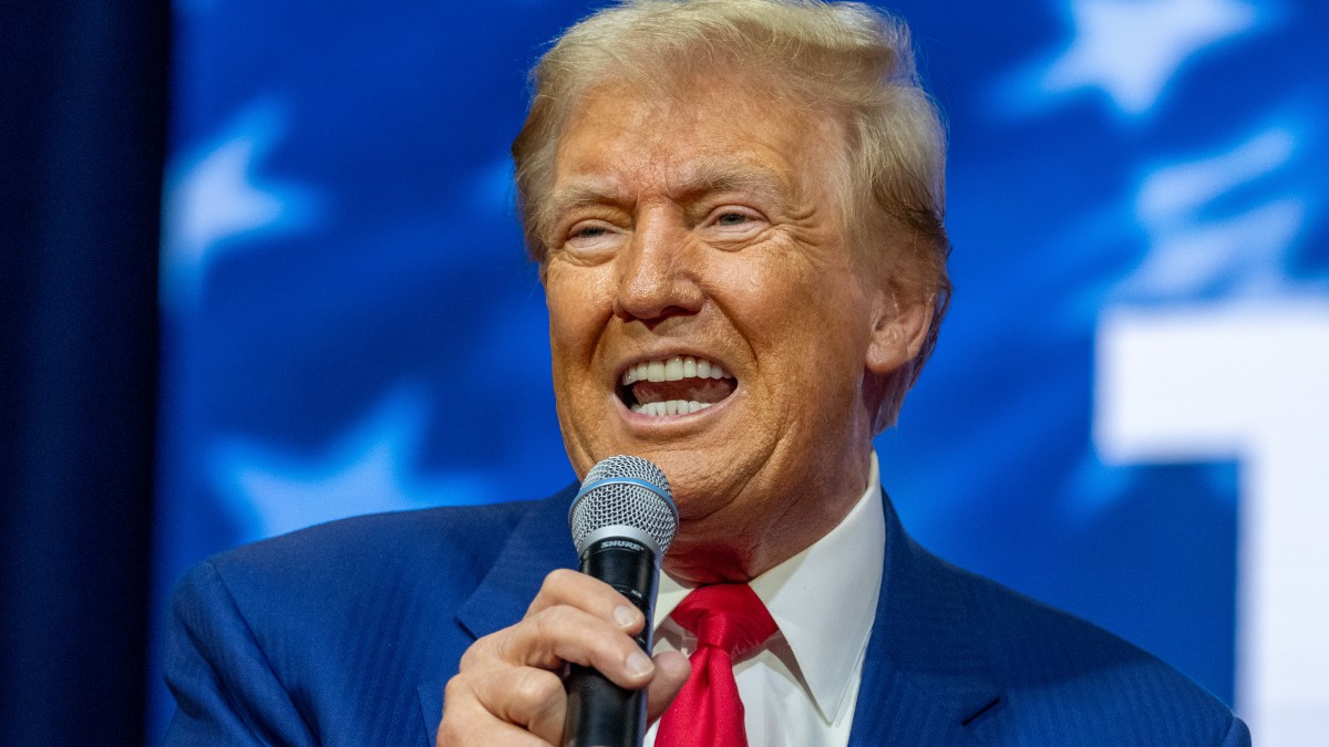 Donald Trump speaks at a town hall in Oaks, Pennsylvania