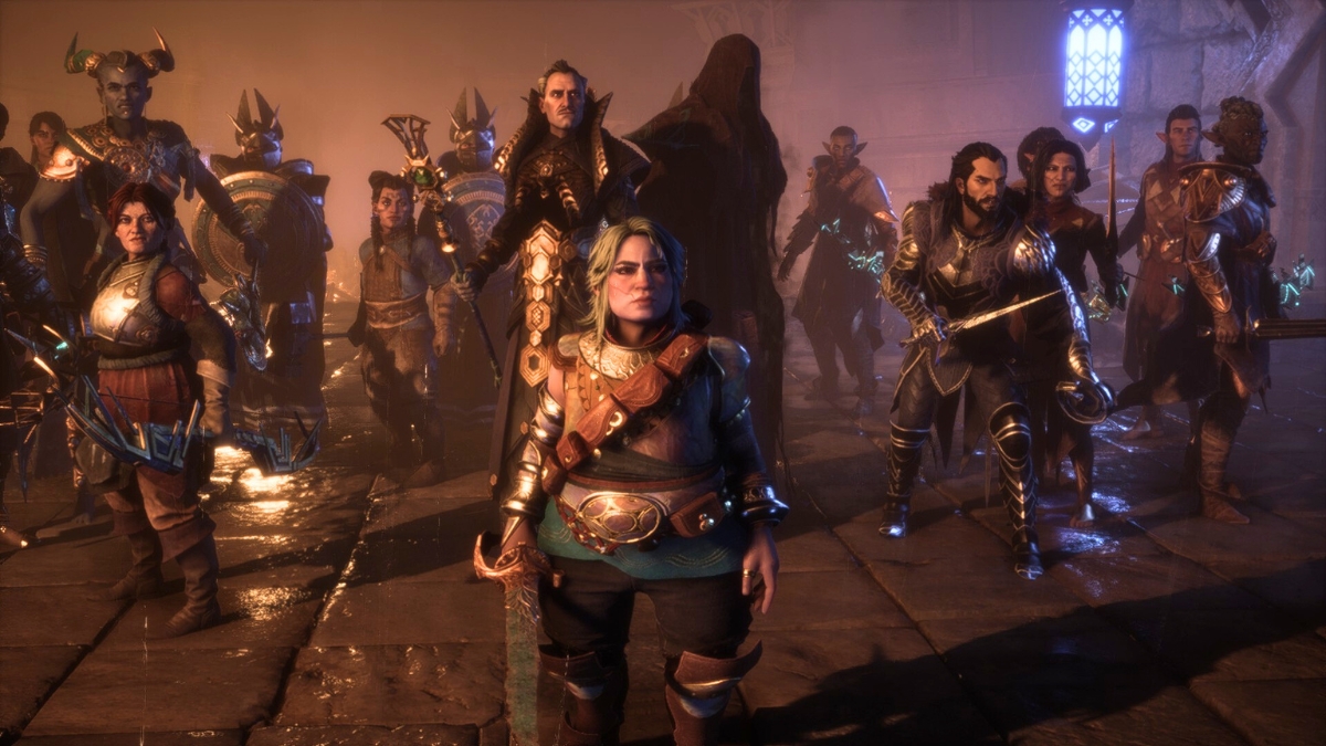 Dragon Age: The Veilguard screenshot of dwarven Rook leading the party into battle