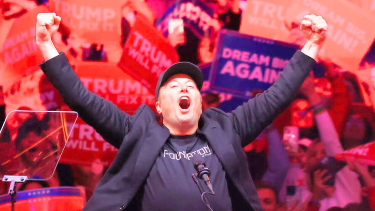 NEW YORK, NEW YORK - OCTOBER 27: Tesla and X CEO Elon Musk raises his hands as he takes the stage during a campaign rally for Republican presidential nominee, former U.S. President Donald Trump, at Madison Square Garden on October 27, 2024 in New York City. Trump closed out his weekend of campaigning in New York City with a guest list of speakers that includes his running mate Republican Vice Presidential nominee, U.S. Sen. J.D. Vance (R-OH), Tesla CEO Elon Musk, UFC CEO Dana White, and House Speaker Mike Johnson, among others, nine days before Election Day. (Photo by Michael M. Santiago/Getty Images)