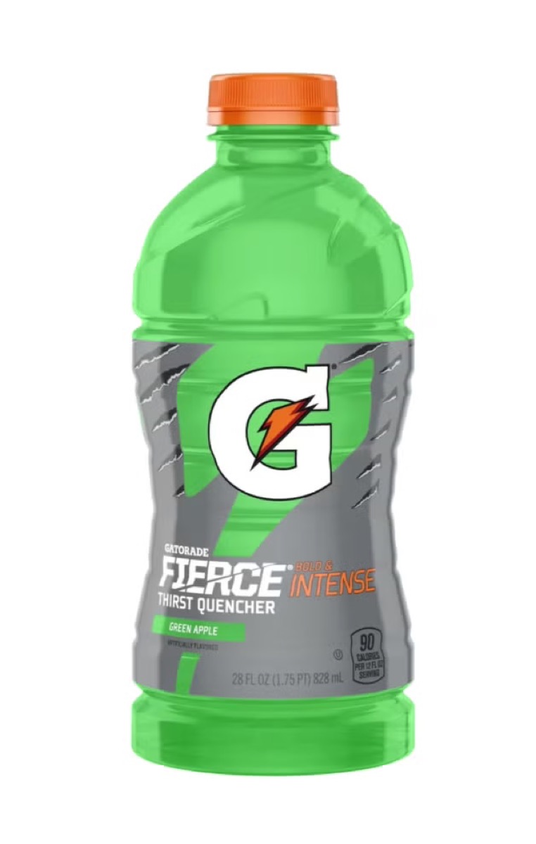 A bottle of Fierce Green Apple Gatorade