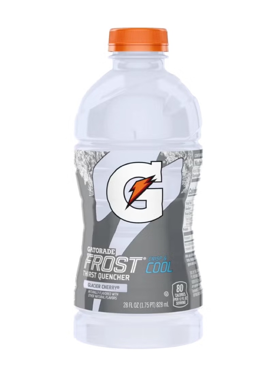 A bottle of Frost Glacier Cherry Gatorade 