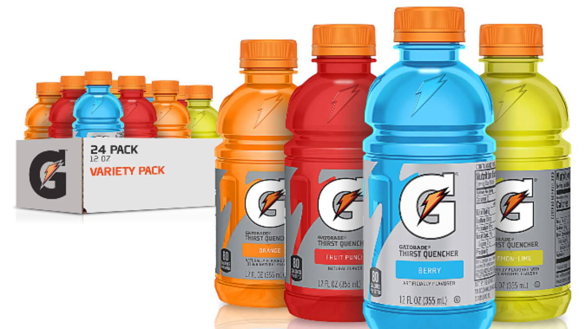 Promo image from Amazon featuring a range of Gatorade flavors