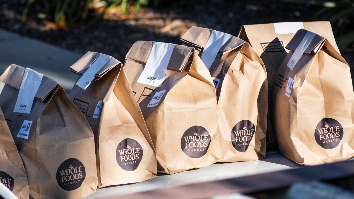 Whole Foods grocery bags ready for delivery