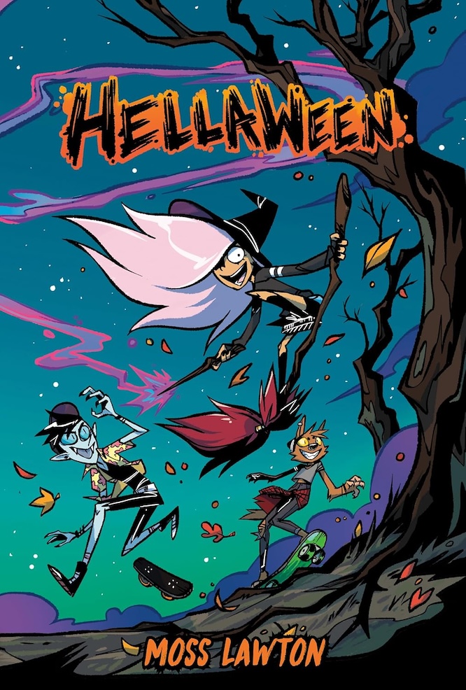 The cover of the first volume of Hellaween by Moss Lawton, depicting a witch, zombie, and werewolf