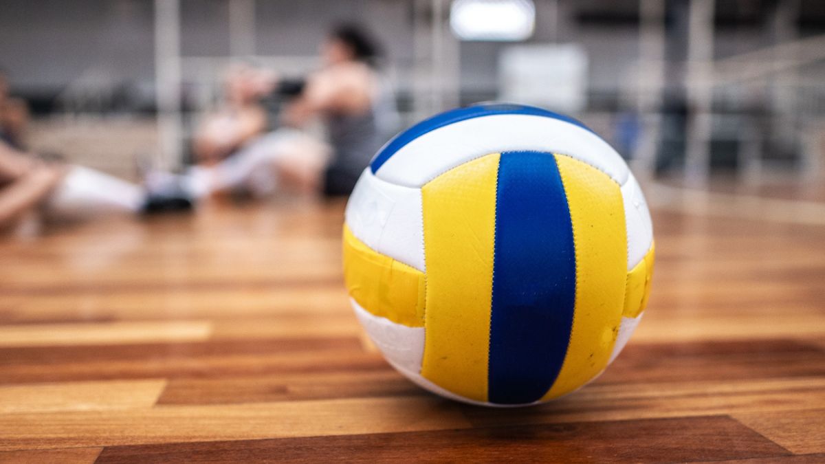 Close-up of a volleyball on the sports court