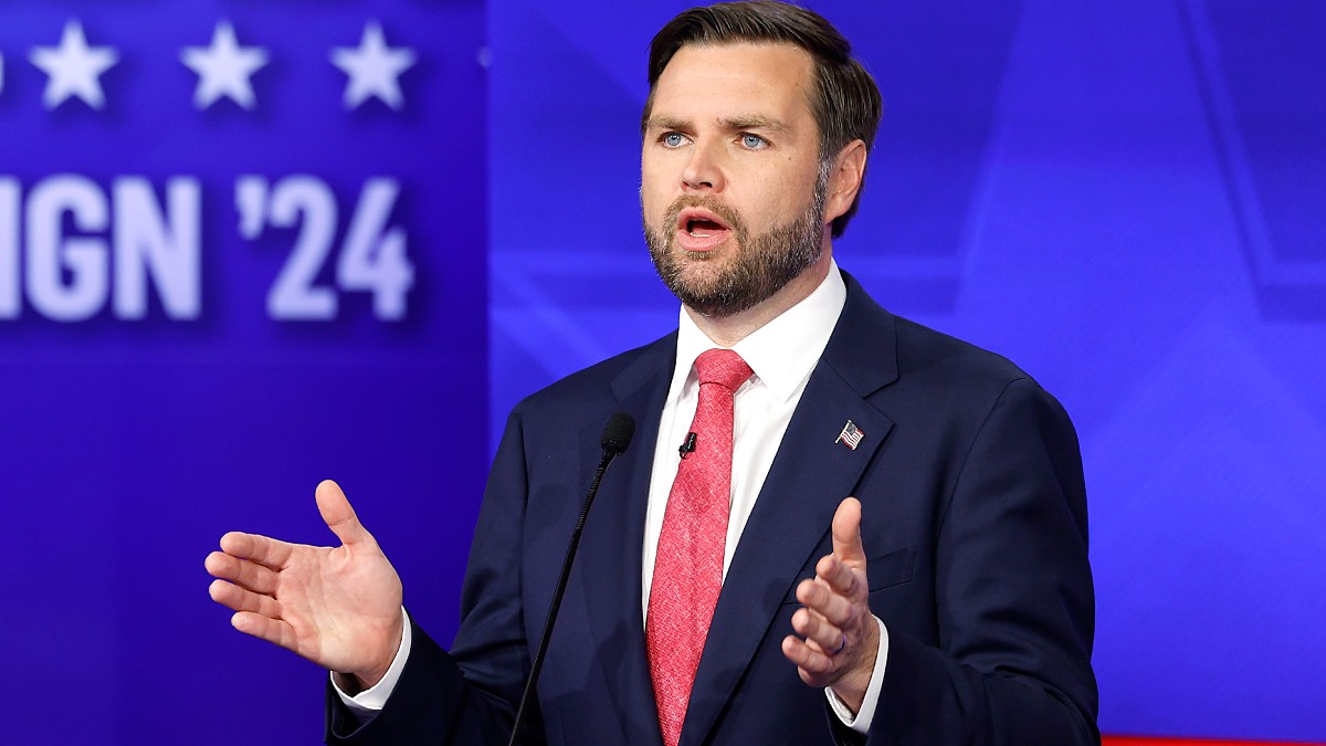 J. D. Vance speaking at the vice presidential debate at the CBS Broadcast Center