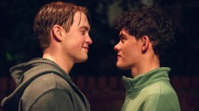 Kit Connor as Nick Nelson and Joe Locke as Charlie Spring facing each other in Heartstopper