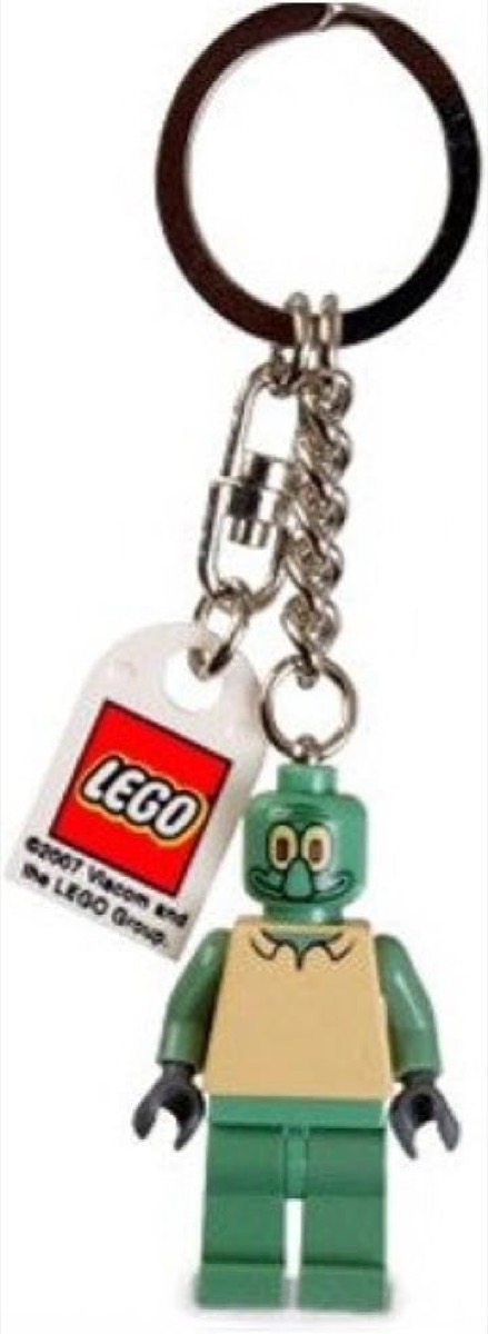 A keychain featuring a LEGO Squidward 