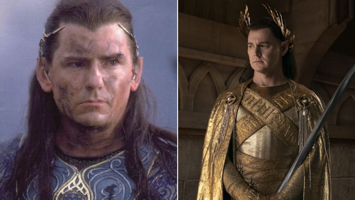 Left: Mark Ferguson as Gil-galad in Lord of the Rings: The Fellowship of The Ring. Right: Benjamin Walker as elven High King Gil-galad in Rings of Power