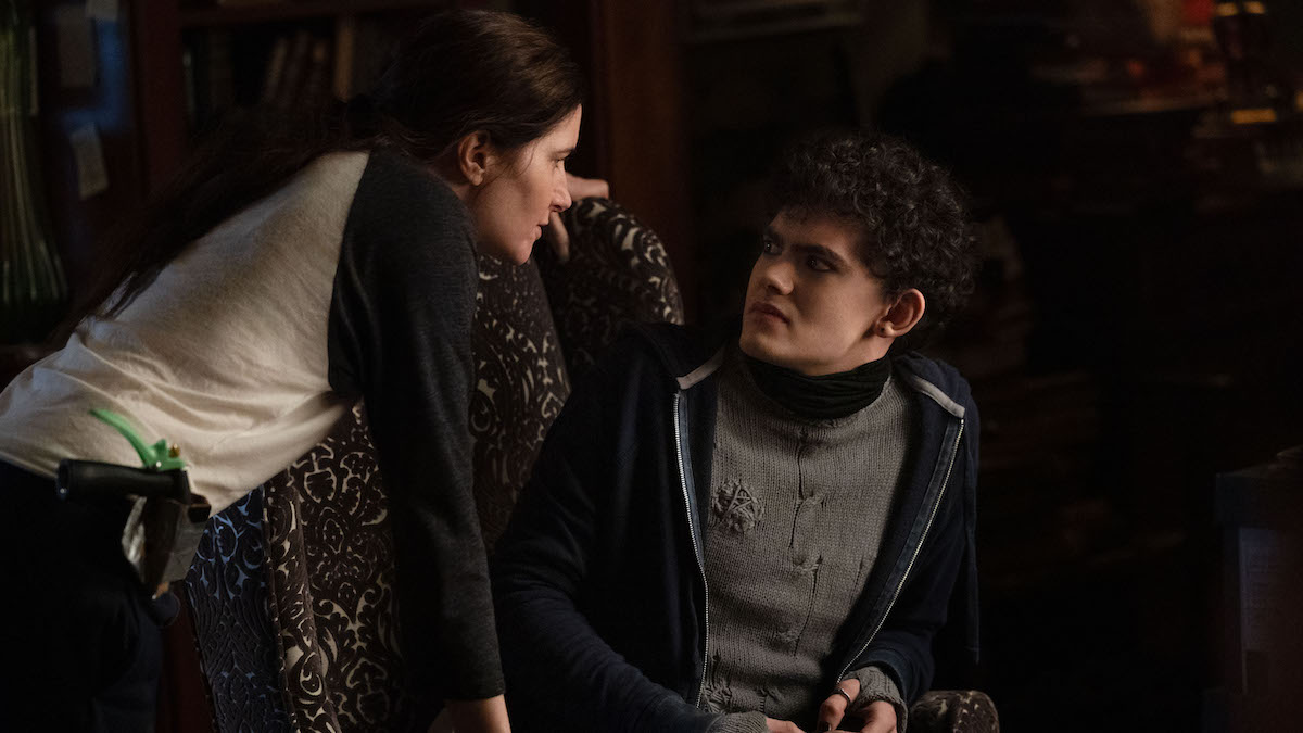 (L-R) Agatha Harkness (Kathryn Hahn) and Teen (Joe Locke) in Marvel Television's AGATHA ALL ALONG, exclusively on Disney+.