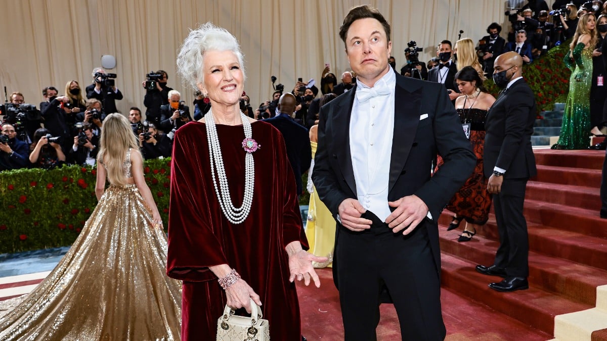 Maye Musk and Elon Musk pose at the 2022 Met Gala