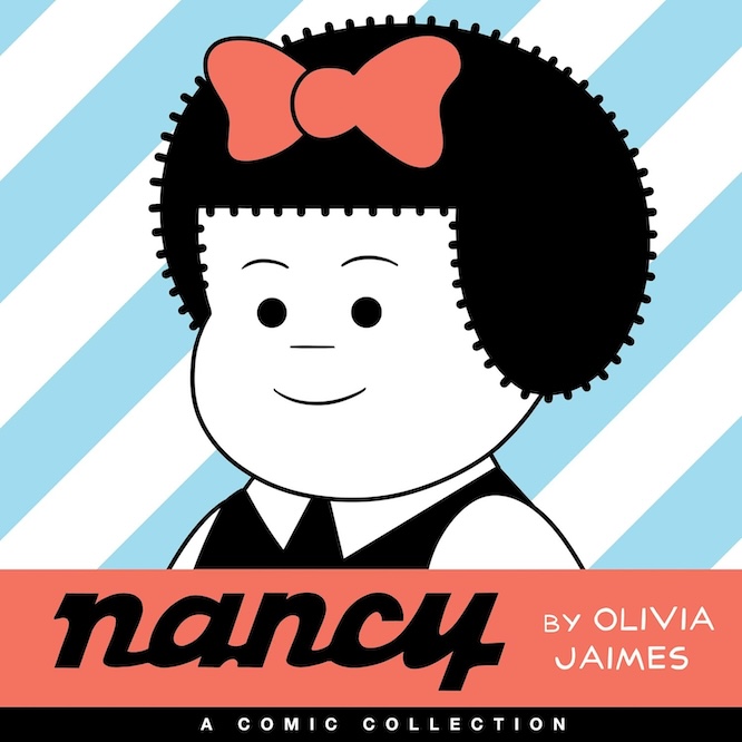 A young girl with short black hair and a red hair bow graces the cover of Olivia Jaimes Nancy.