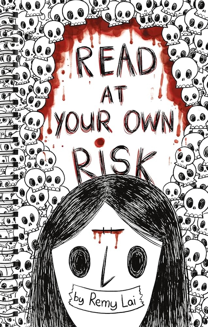 Graphic novel cover reading, "Read at Your Own Risk," on a coffin and depicting a young girl with a cut on her head.